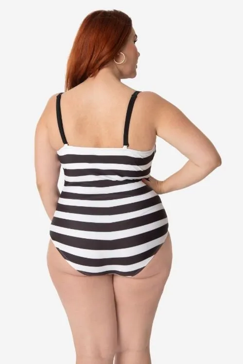Barbie x Unique Vintage Black & White Chevron Stripe Swimsuit