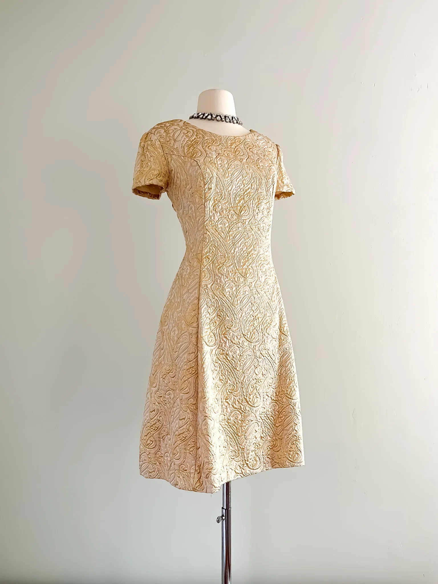 Beautiful 1960's Gold Brocade Dress/ Sz M
