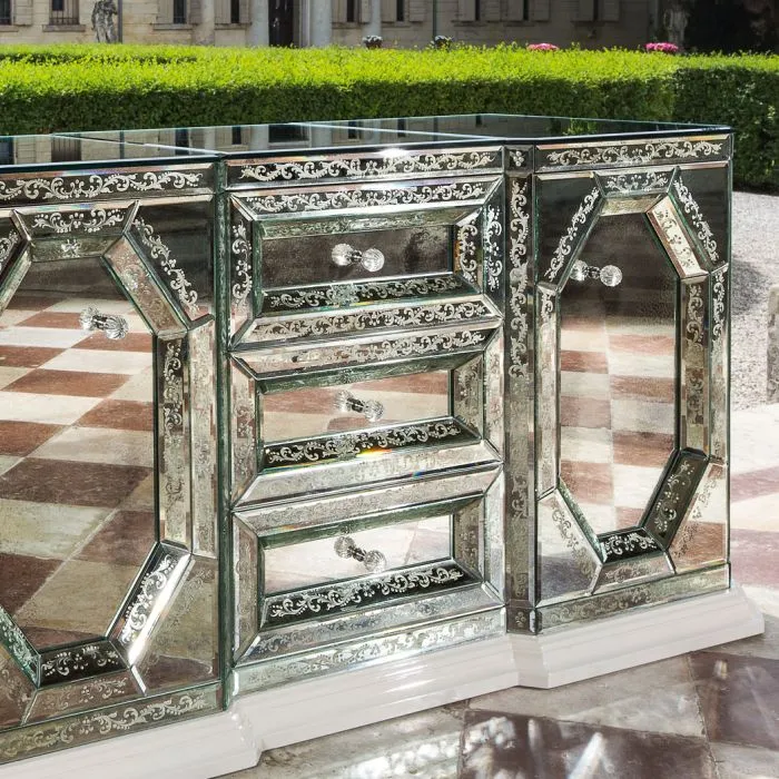Beautiful Hand-Engraved Venetian Mirrored Sideboard