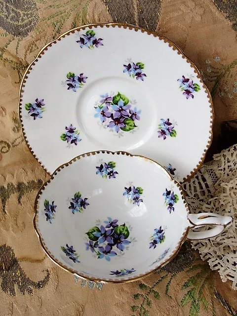 BEAUTIFUL Vintage  Footed Teacup and Saucer Royal STAFFORD English Bone China Sweet Violets Cup  and Saucer Bridal Showers Tea Parties,Gifts