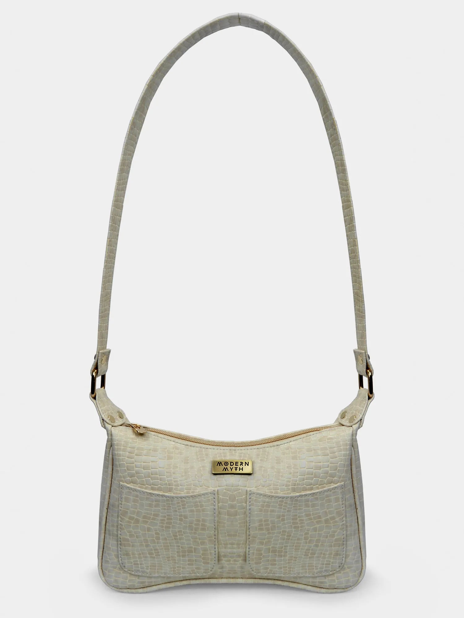 Beige Retro Shoulder Baguette With Twin Pockets | Modern Myth