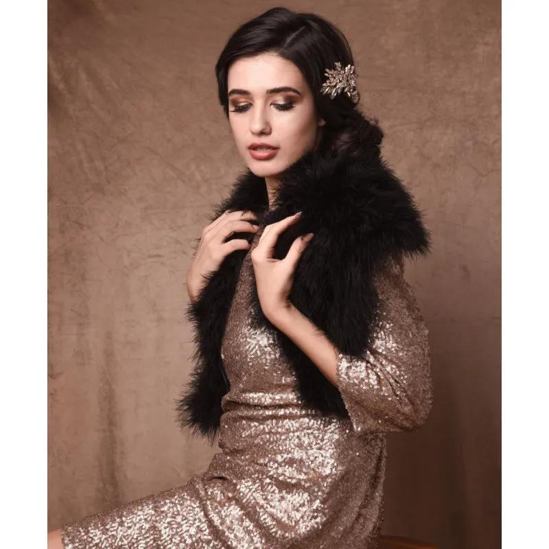 Bethan Black Marabou Feather Shrug