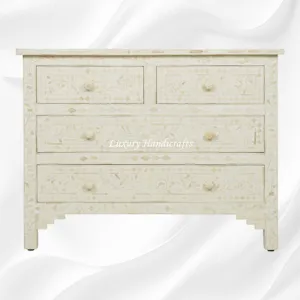 Bone Inlay Floral Chest Of 4 Drawer White