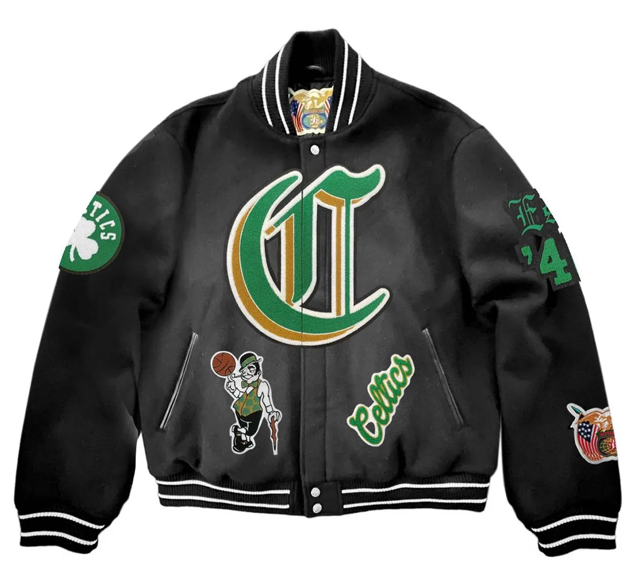 BOSTON CELTICS WOOL OLD ENGLISH VARSITY JACKET Black
