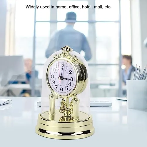 BROLEO Table Clock, Home Ornament, European Style Clock, Table Clock, Home Decoration, Clock Decoration, for Indoor Study, Bedroom, Living Room (Gold)