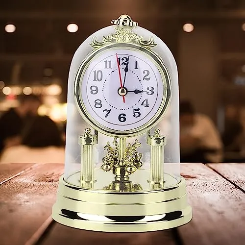 BROLEO Table Clock, Home Ornament, European Style Clock, Table Clock, Home Decoration, Clock Decoration, for Indoor Study, Bedroom, Living Room (Gold)
