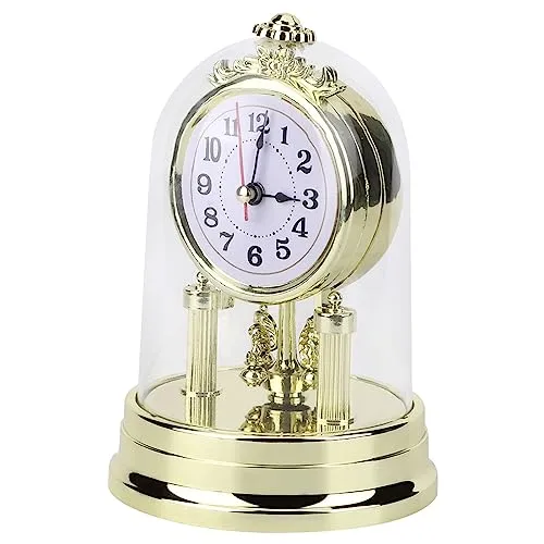 BROLEO Table Clock, Home Ornament, European Style Clock, Table Clock, Home Decoration, Clock Decoration, for Indoor Study, Bedroom, Living Room (Gold)