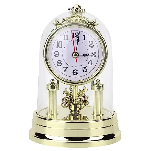 BROLEO Table Clock, Home Ornament, European Style Clock, Table Clock, Home Decoration, Clock Decoration, for Indoor Study, Bedroom, Living Room (Gold)