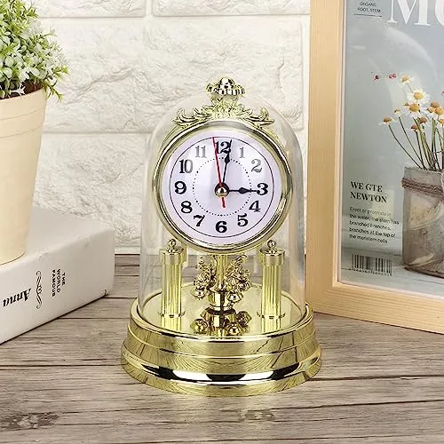 BROLEO Table Clock, Home Ornament, European Style Clock, Table Clock, Home Decoration, Clock Decoration, for Indoor Study, Bedroom, Living Room (Gold)