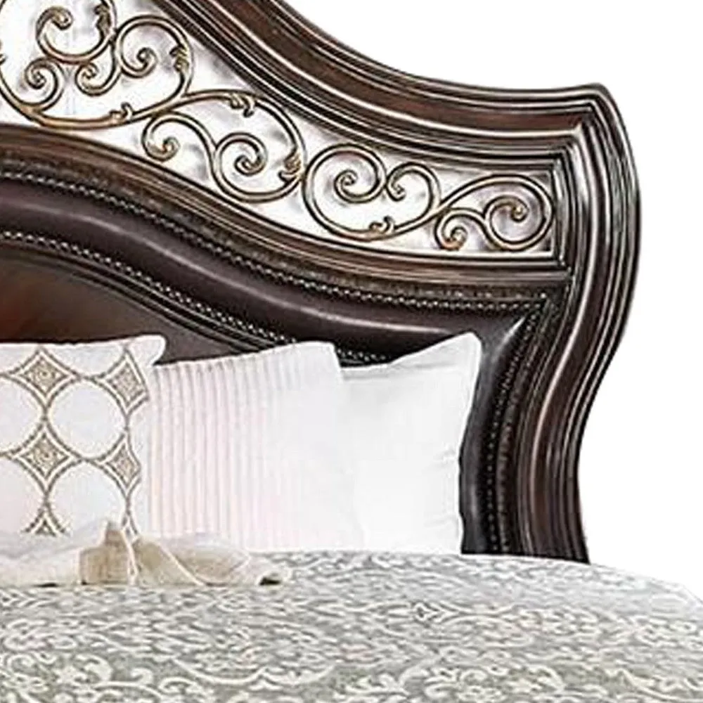 California King Wooden Bed with Intricate Carved Headboard, Brown By Casagear Home