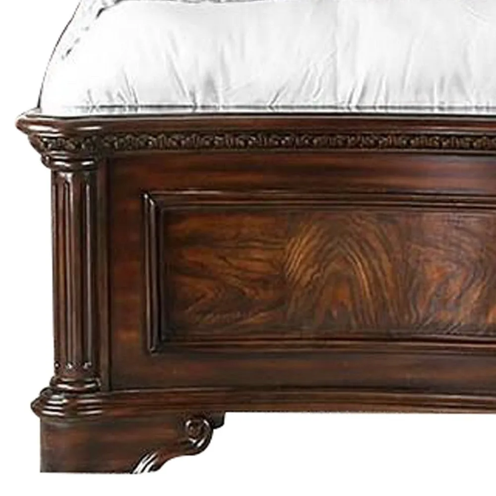 California King Wooden Bed with Intricate Carved Headboard, Brown By Casagear Home
