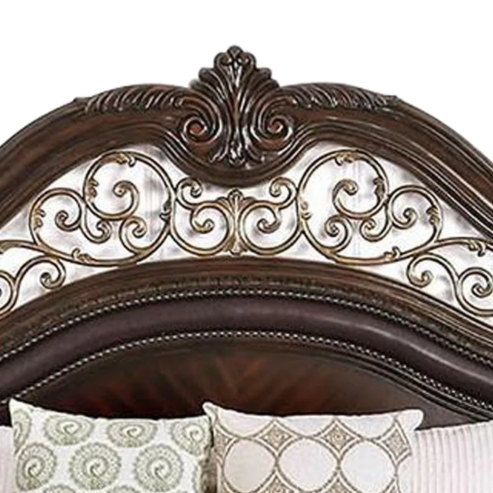 California King Wooden Bed with Intricate Carved Headboard, Brown By Casagear Home