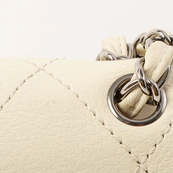 Chanel Around 2005 Made Logo Plate Chain Bag Ivory