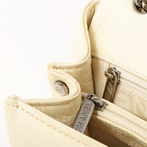 Chanel Around 2005 Made Logo Plate Chain Bag Ivory