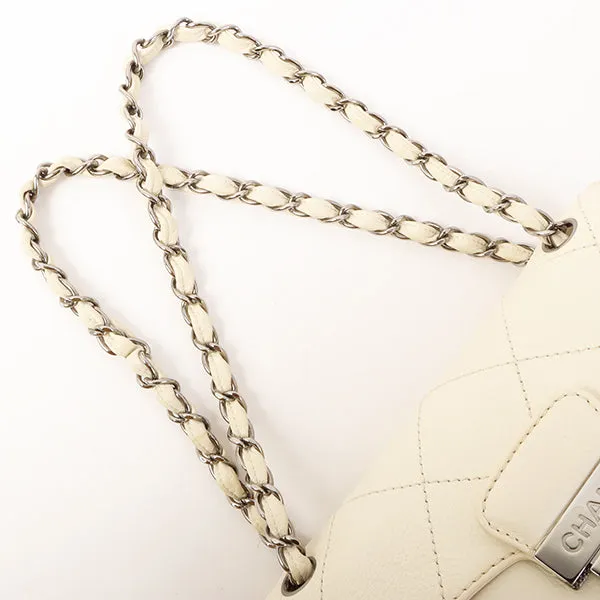 Chanel Around 2005 Made Logo Plate Chain Bag Ivory
