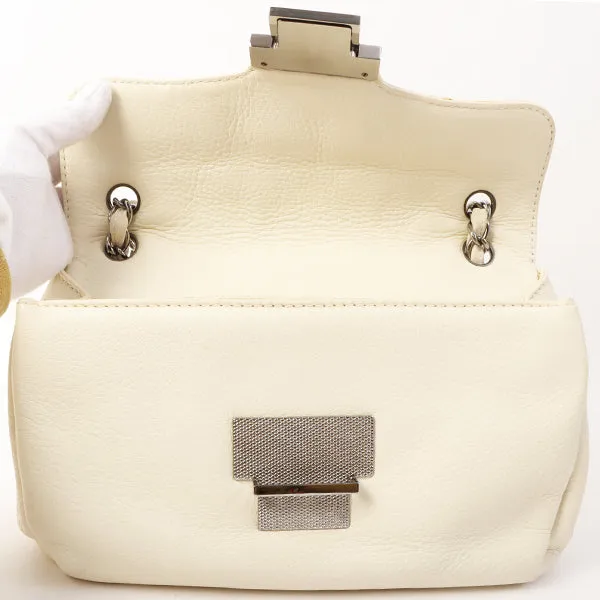 Chanel Around 2005 Made Logo Plate Chain Bag Ivory