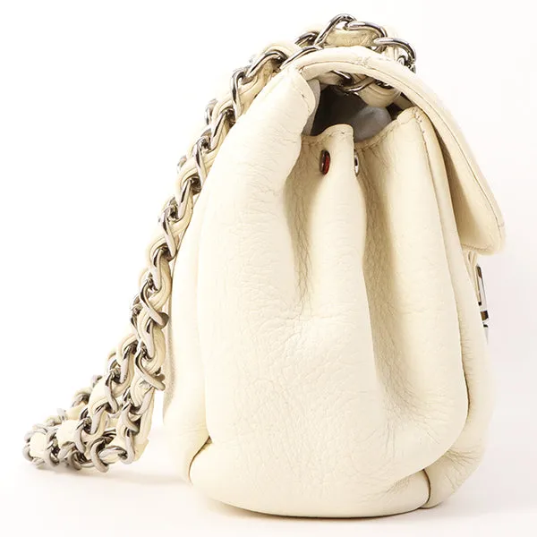 Chanel Around 2005 Made Logo Plate Chain Bag Ivory