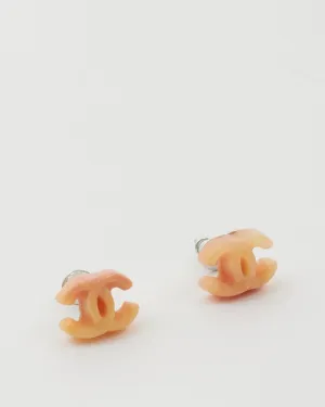 Chanel CC Pierce Earrings Pink Beige
