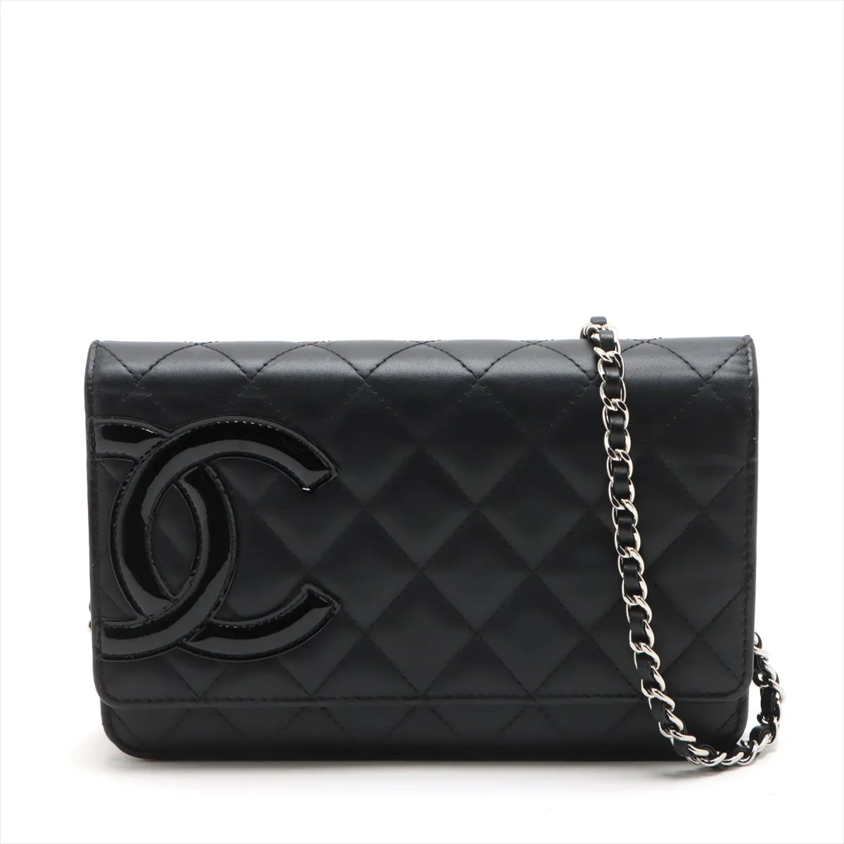 Chanel Combon Line  Chain Wallet Black Silver Gold