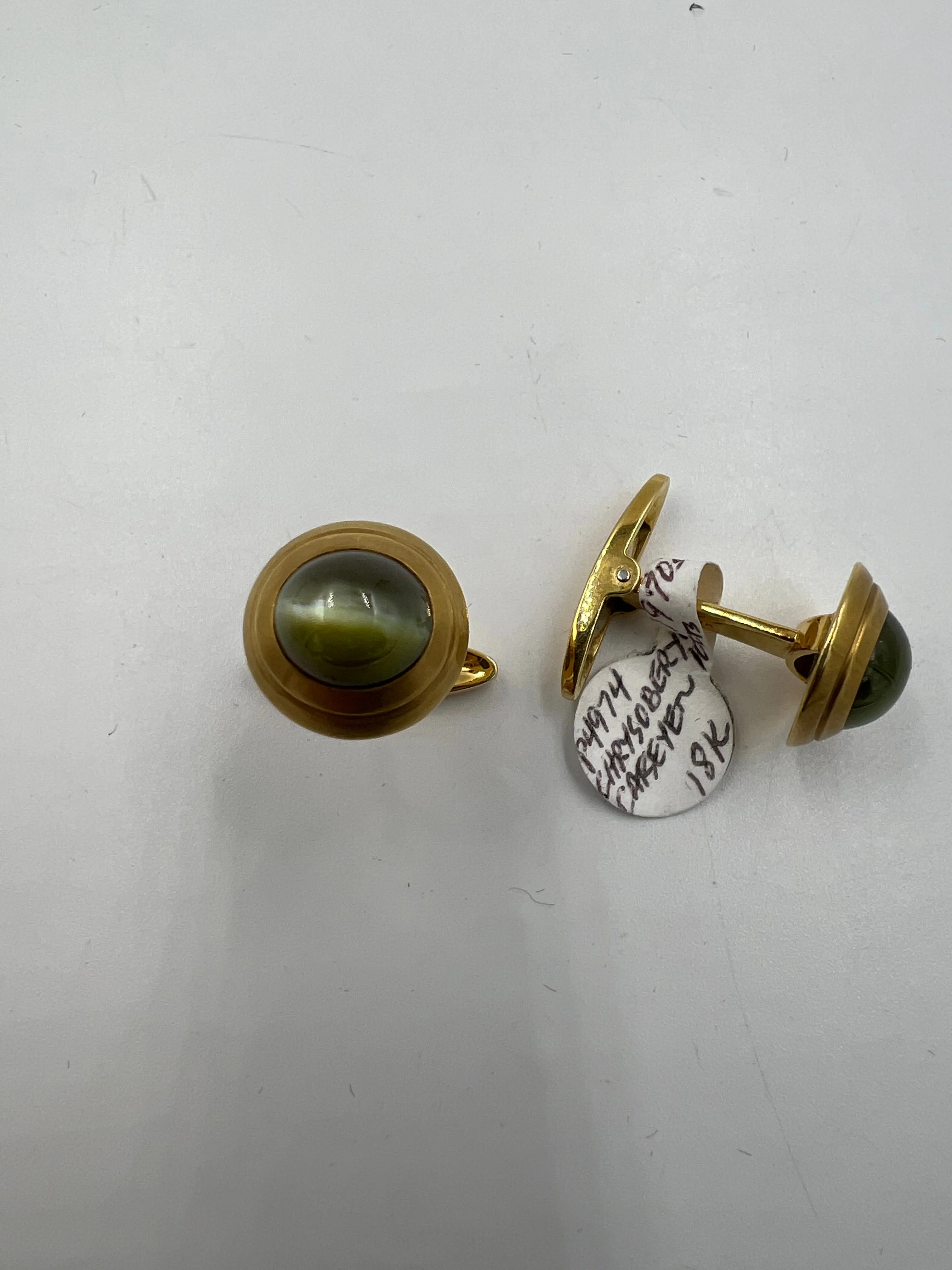 Chrysoberyl Cats Eye Yellow Gold Cufflinks
