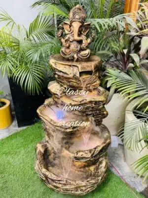 Classy Home Creation Ganesh Fountain 4 feet for Home Decor,Garden, Office | Step Water Fountain for Living Room| Rock Fountain 4 feet with Ganesh Statue for Home