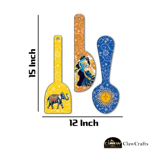CLAWCRAFTS Modern Wooden Wall Hanging for Home Decoration | Office | Gift | Wall Decor Hanging Ornament | Living Room | Bedroom | Wooden Decorative Items (Radha Krishna)