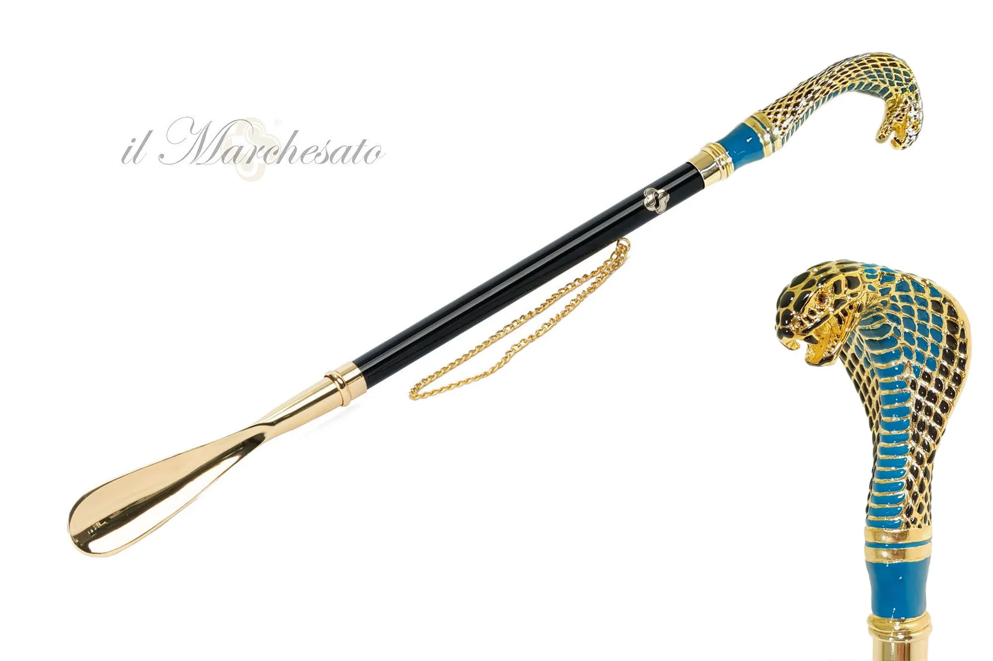 Cobra Craftsmanship: 24K Gold-Plated Shoehorn with Hand-Painted Cobra Handle