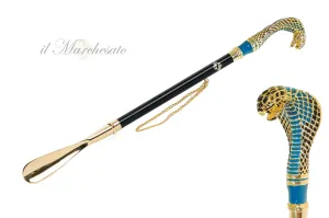 Cobra Craftsmanship: 24K Gold-Plated Shoehorn with Hand-Painted Cobra Handle
