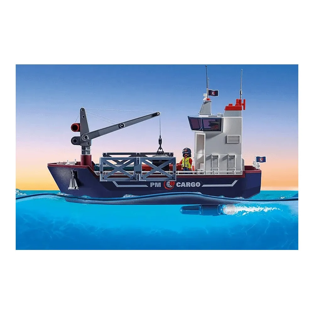Construction set Playmobil 70769 Large container ship with a customs officer's boat