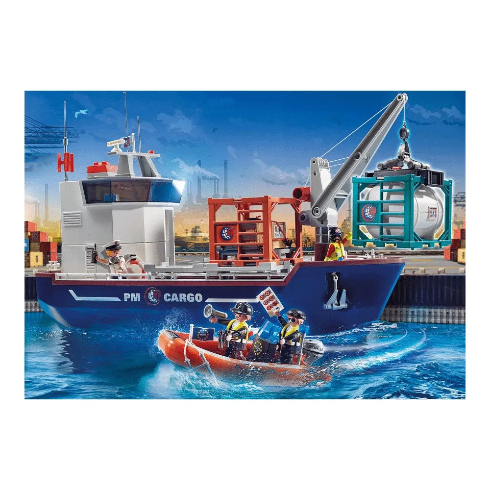 Construction set Playmobil 70769 Large container ship with a customs officer's boat