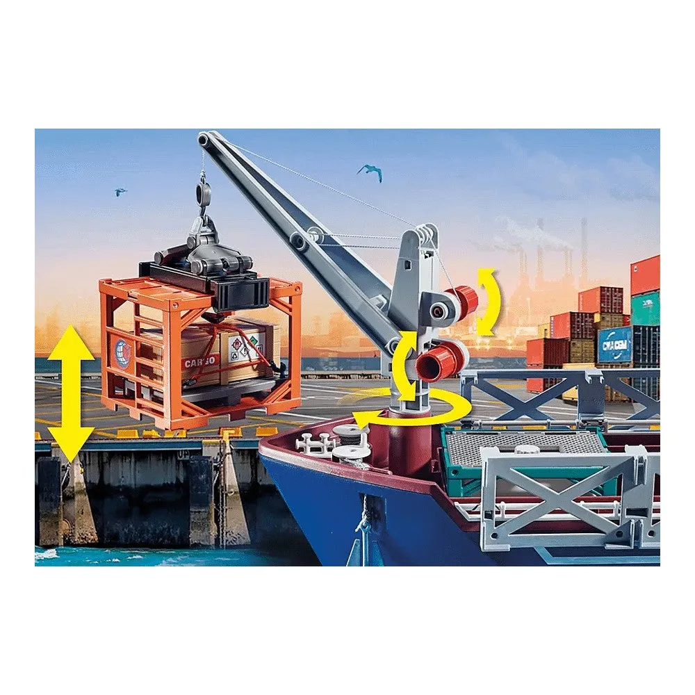 Construction set Playmobil 70769 Large container ship with a customs officer's boat