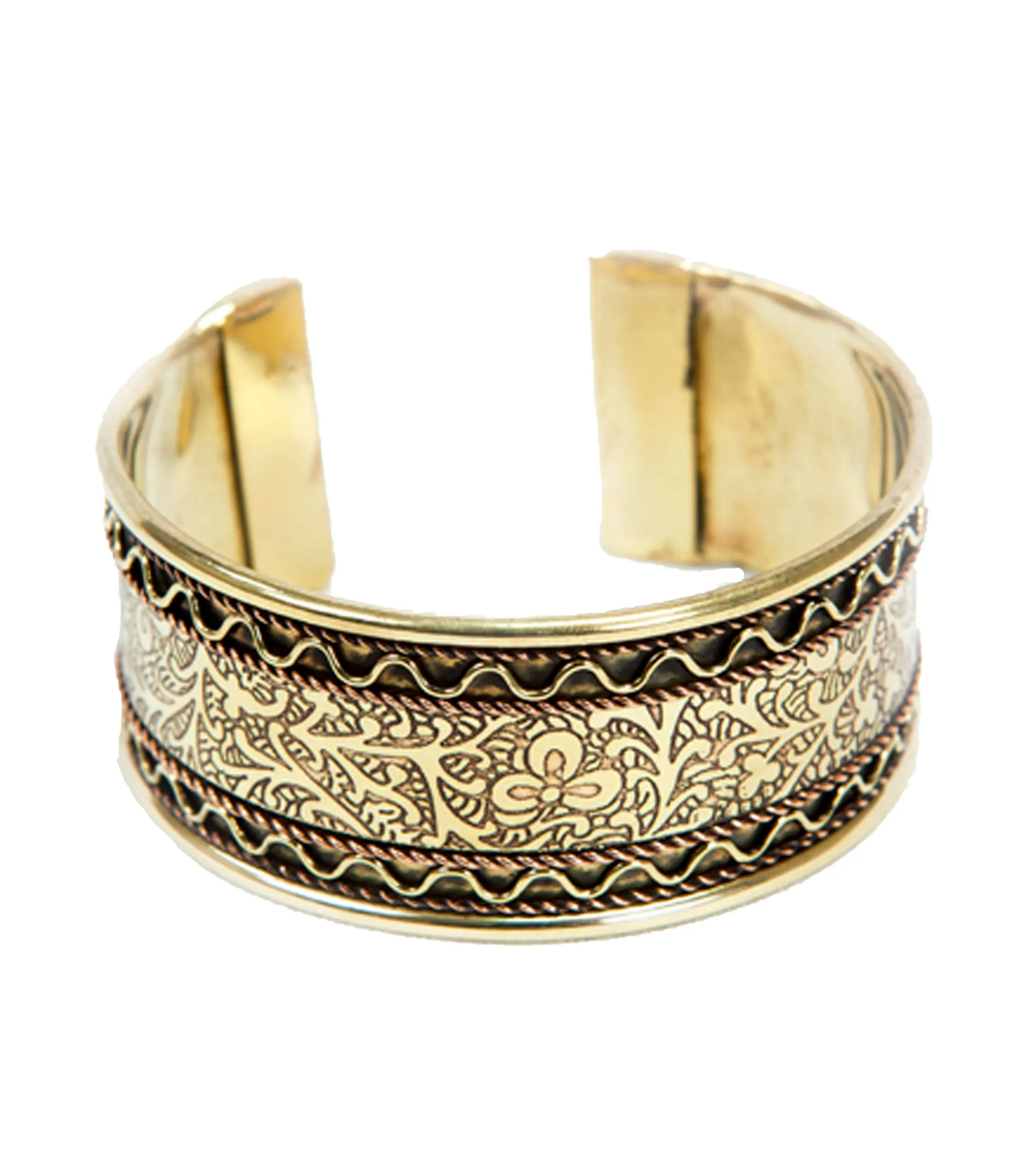 Copper and Brass Floral Cuff Bracelet