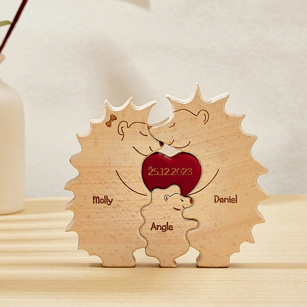 Custom Wooden Hedgehog Puzzle Personalised Hedgehog Family Names Puzzle Home Decor Gifts