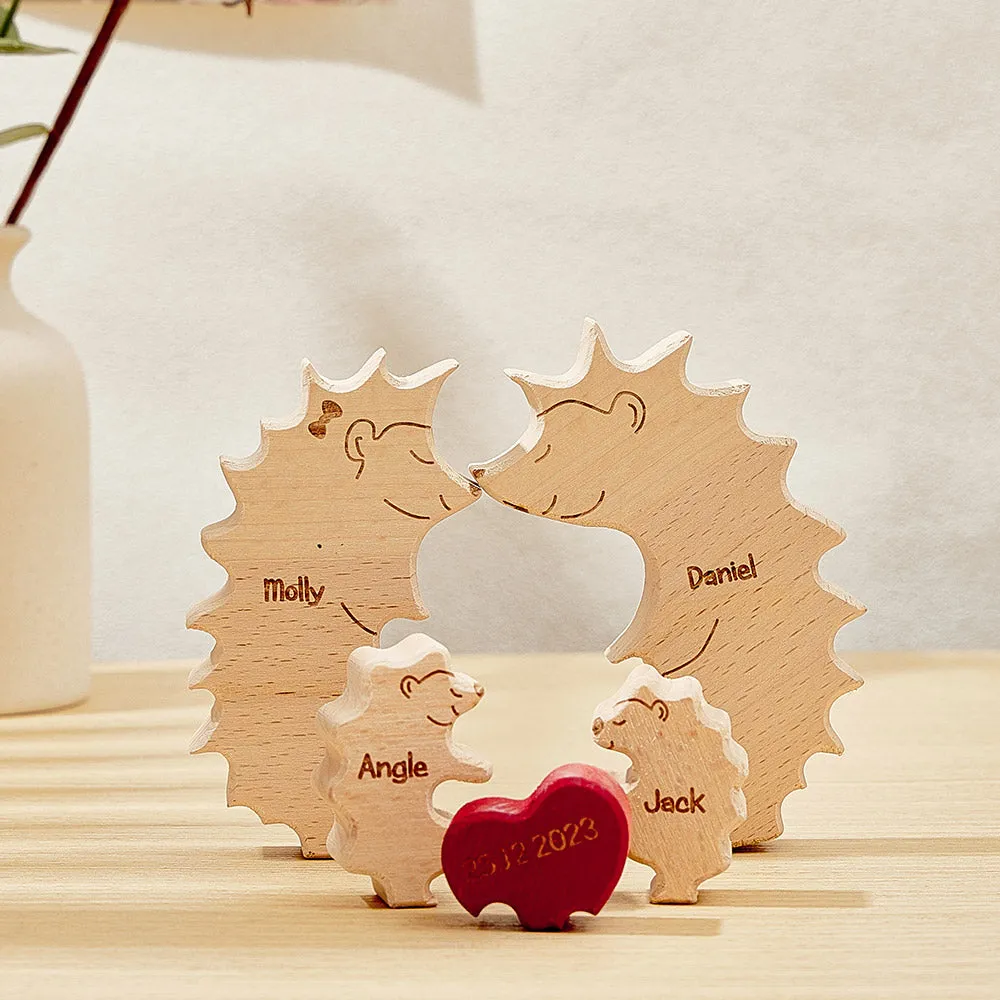 Custom Wooden Hedgehog Puzzle Personalised Hedgehog Family Names Puzzle Home Decor Gifts