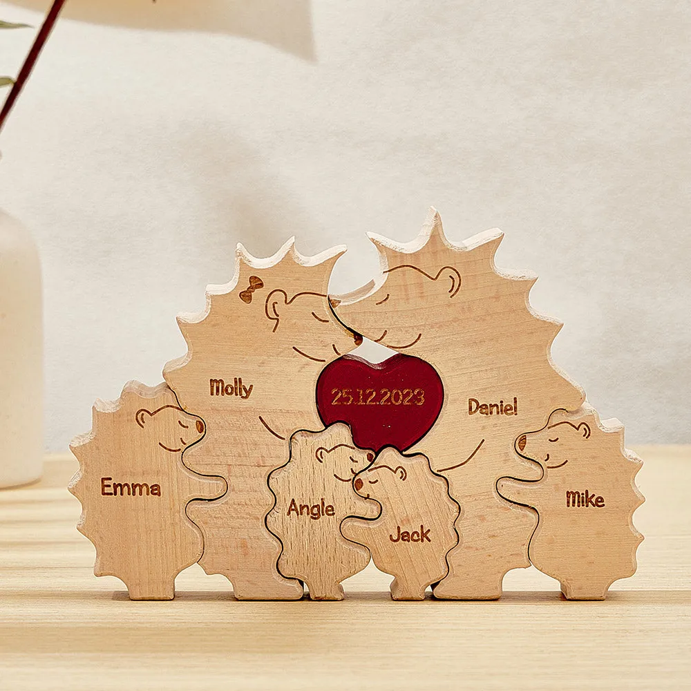 Custom Wooden Hedgehog Puzzle Personalised Hedgehog Family Names Puzzle Home Decor Gifts