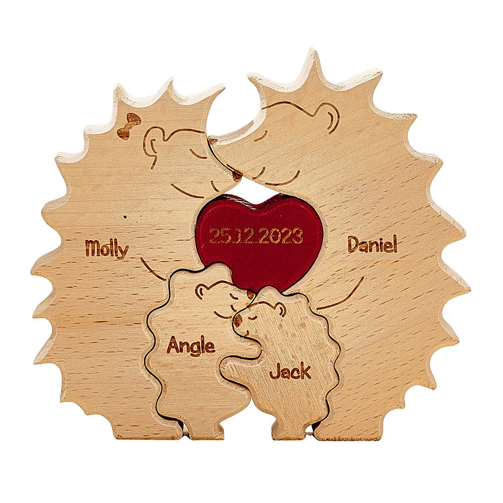 Custom Wooden Hedgehog Puzzle Personalised Hedgehog Family Names Puzzle Home Decor Gifts