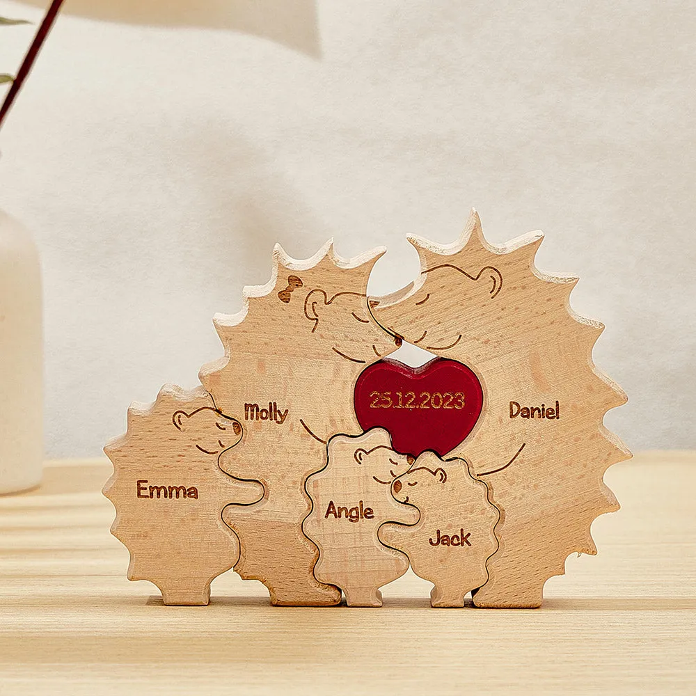 Custom Wooden Hedgehog Puzzle Personalised Hedgehog Family Names Puzzle Home Decor Gifts