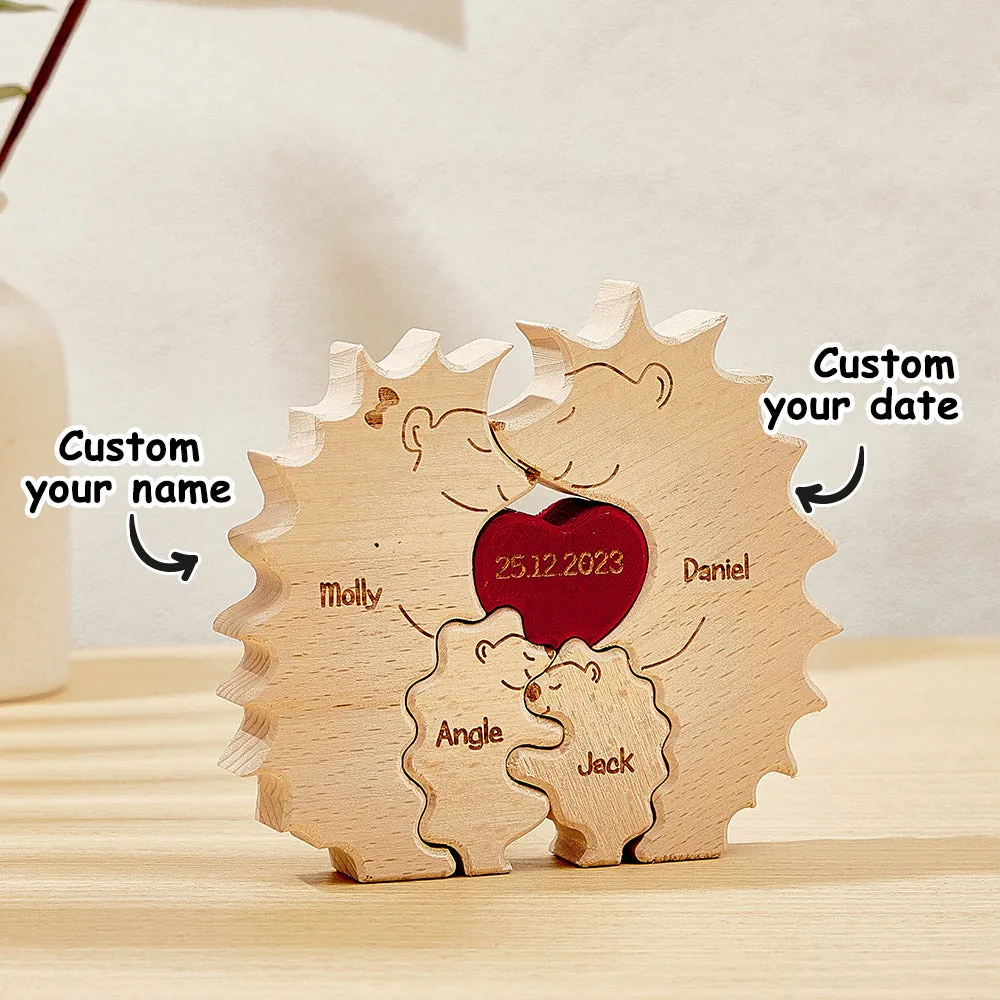 Custom Wooden Hedgehog Puzzle Personalised Hedgehog Family Names Puzzle Home Decor Gifts