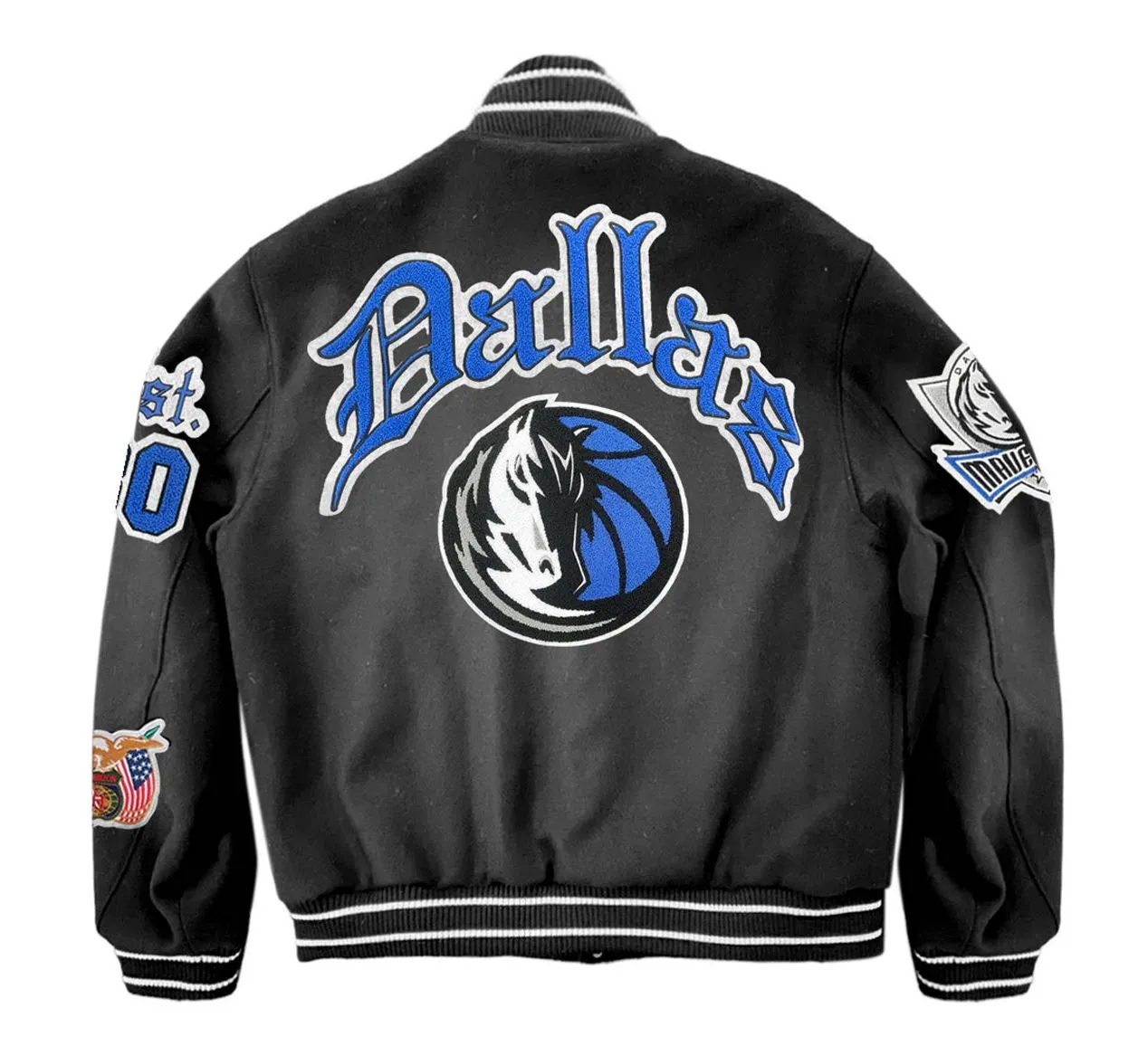 DALLAS MAVERICKS WOOL OLD ENGLISH VARSITY JACKET Black