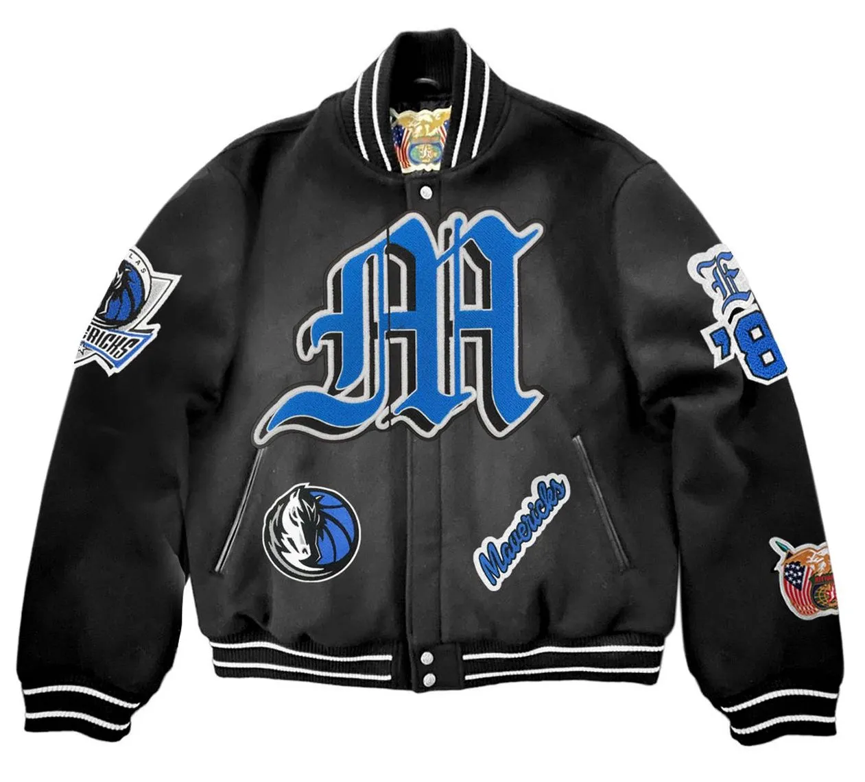 DALLAS MAVERICKS WOOL OLD ENGLISH VARSITY JACKET Black