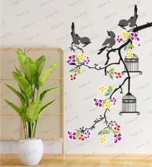 Delight Art Beautiful Tree with Flower and Birds Design Wall Sticker Size - (50 * 80) cm