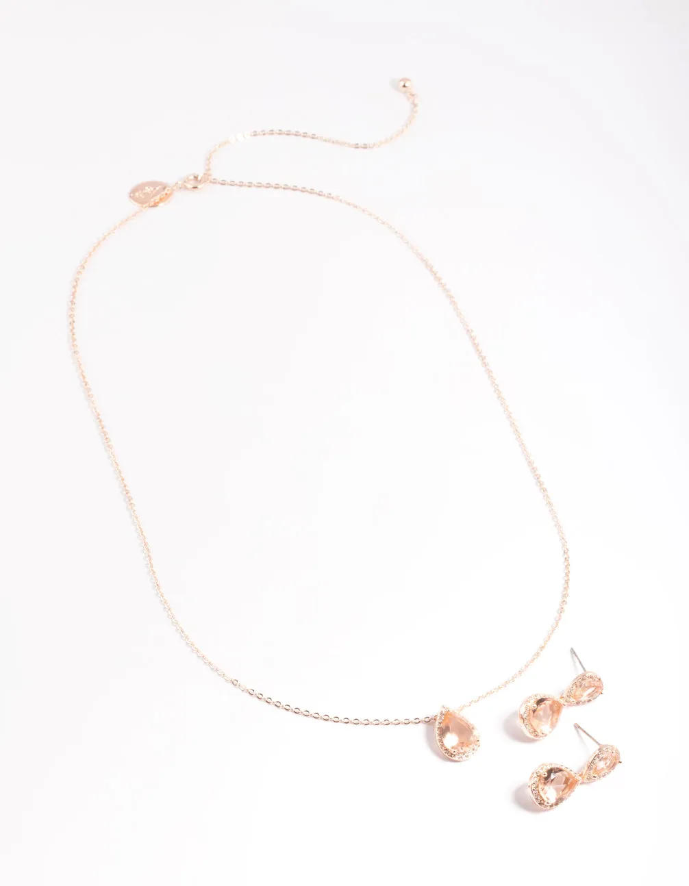 Diamond Simulant Rose Gold Double Teardrop Necklace & Earring Set