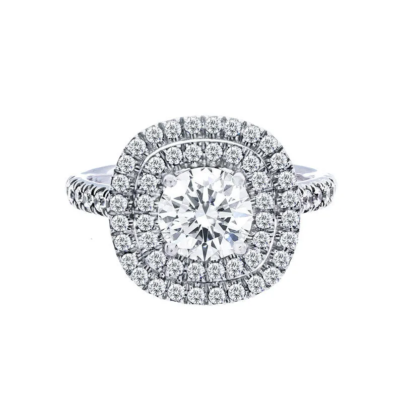 Double Cushion Diamond Halo Engagement Ring