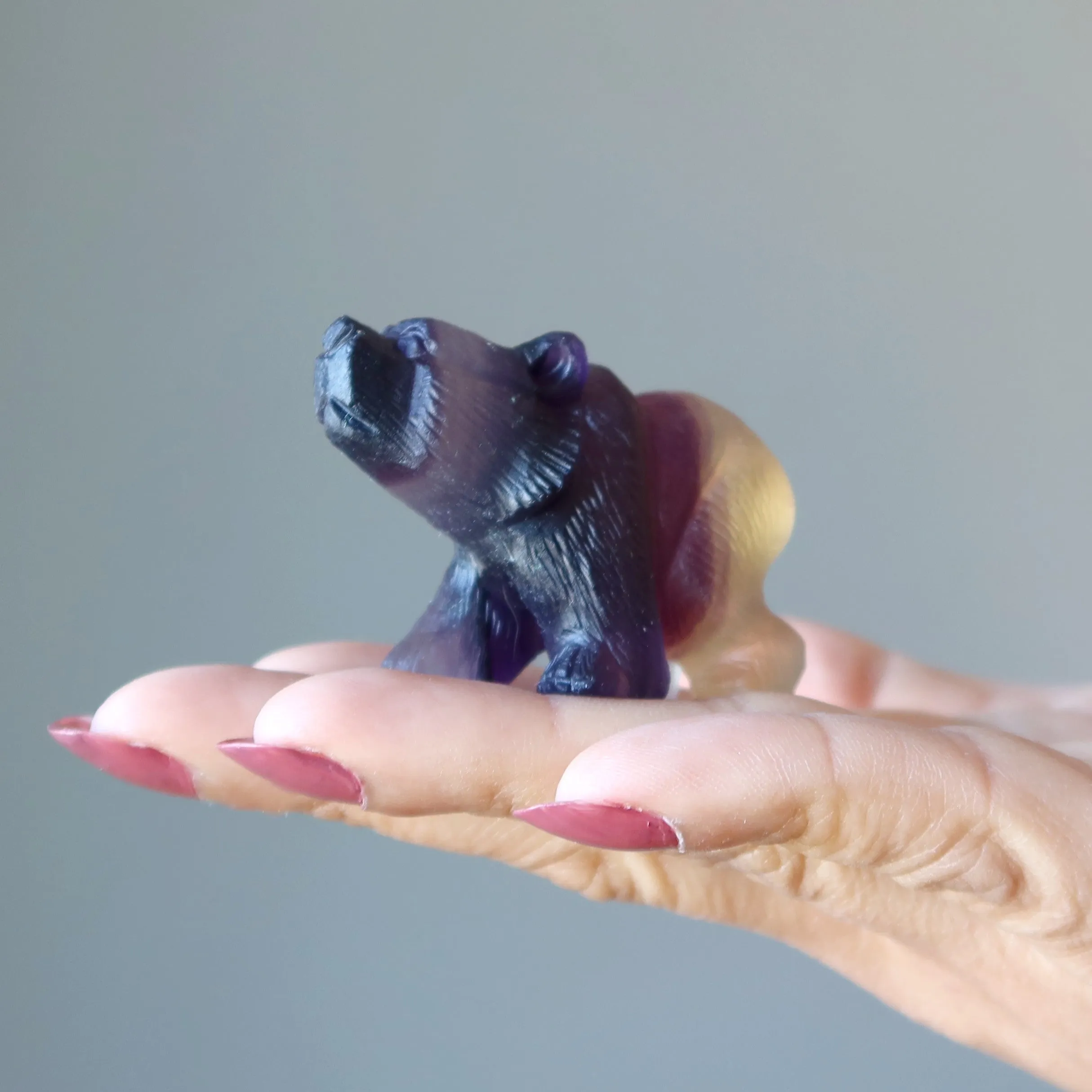 Fluorite Bear Rainbow Fine Carved Animal Statue