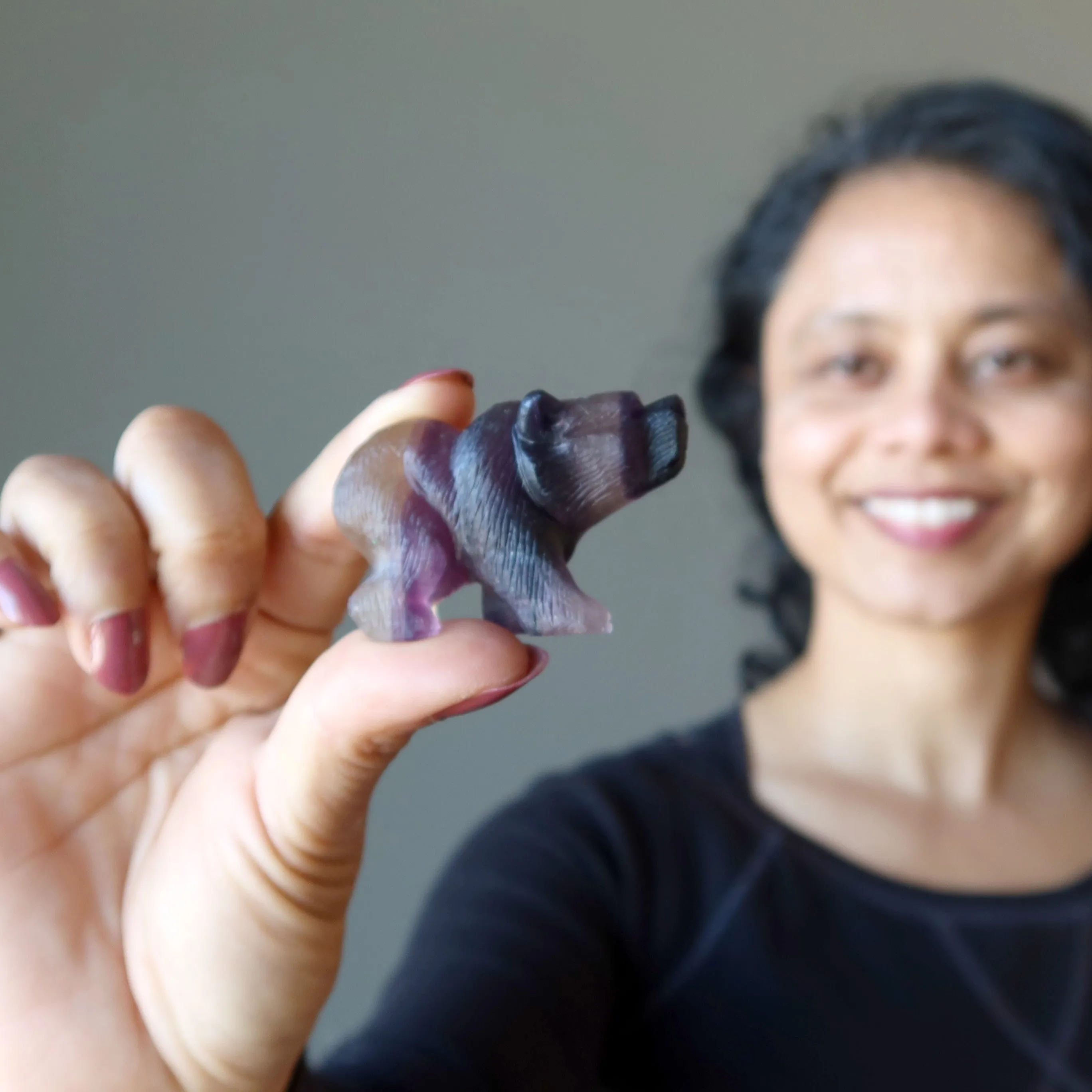 Fluorite Bear Rainbow Fine Carved Animal Statue