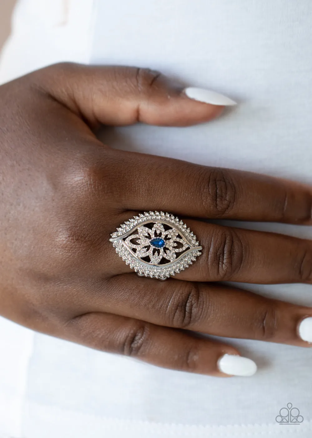 Glammed Up Gardens - Blue Ring - Paparazzi Accessories
