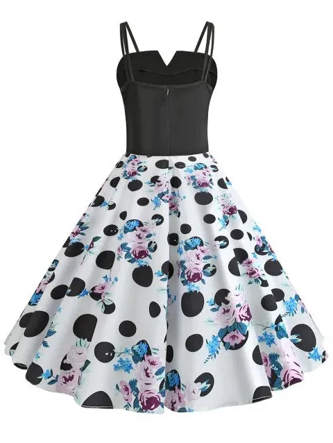 Glamorous Dot Flower A Line Vintage Dress