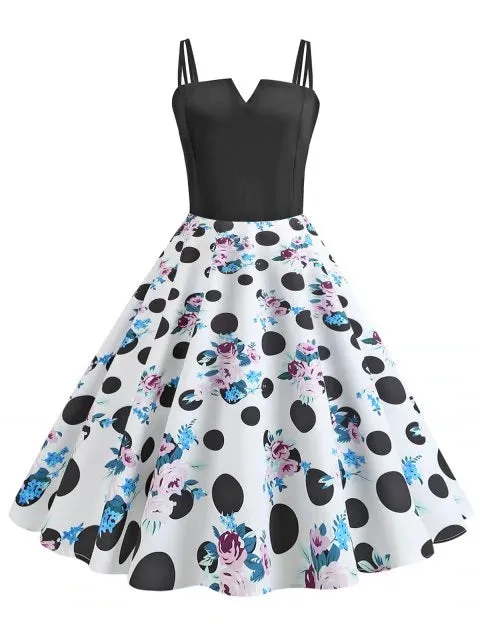 Glamorous Dot Flower A Line Vintage Dress