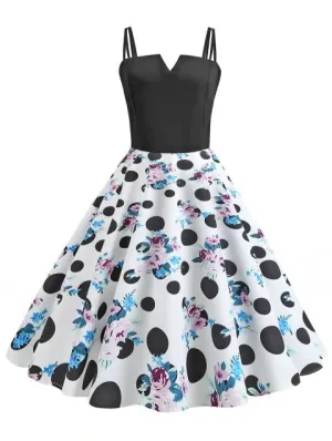 Glamorous Dot Flower A Line Vintage Dress