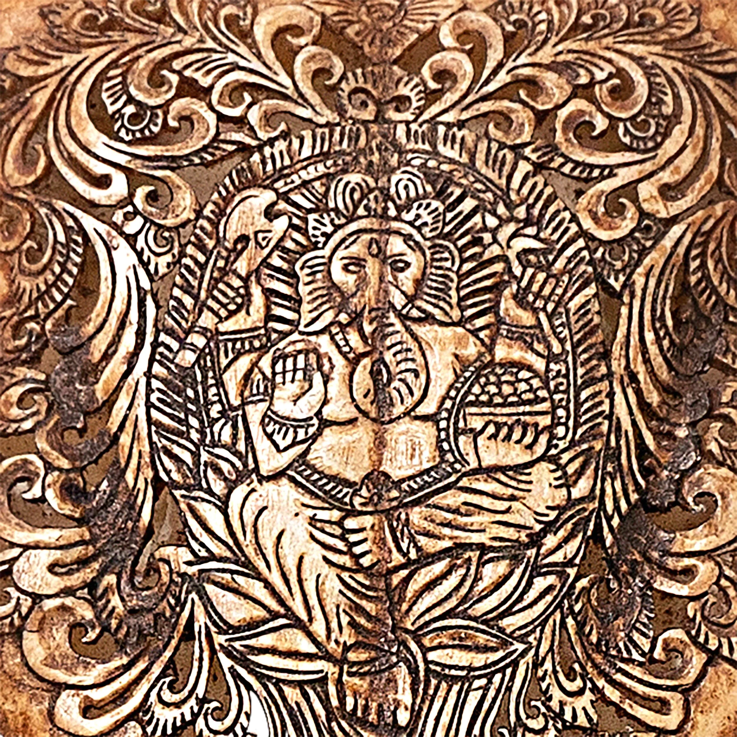 Hand Carved Longhorn Skull // XL Horns - Antique Ganesha